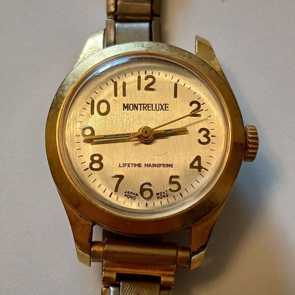 Vtg Montreluxe Women's Gold Tone Lifetime Main Spring Wind Up Watch Japan Movt - Picture 2 of 16